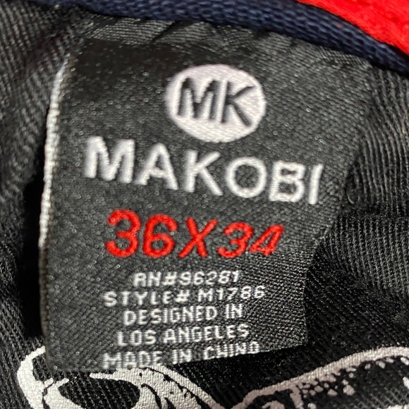 Makobi Moto Jeans 36x34 Navy Mens Distressed Slim Fit Biker Denim Pants Stretch - Picture 12 of 15